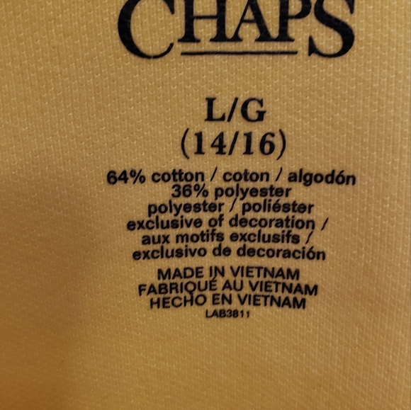 Chaps by Ralph Lauren Yellow Collared Polo Shirt, Youth L, Used - Good Condition - Picture 2 of 3